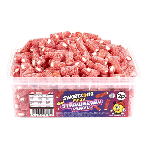 2p Fizzy Strawberry Pencils 700g Tub Sweets