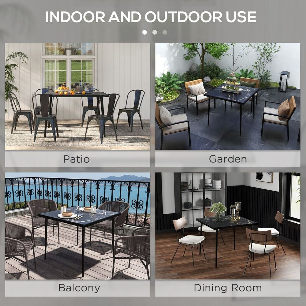 Premium Outsunny Outdoor Dining Table - Seats 4, Tempered Glass Top, Elegant Marble Effect - Black