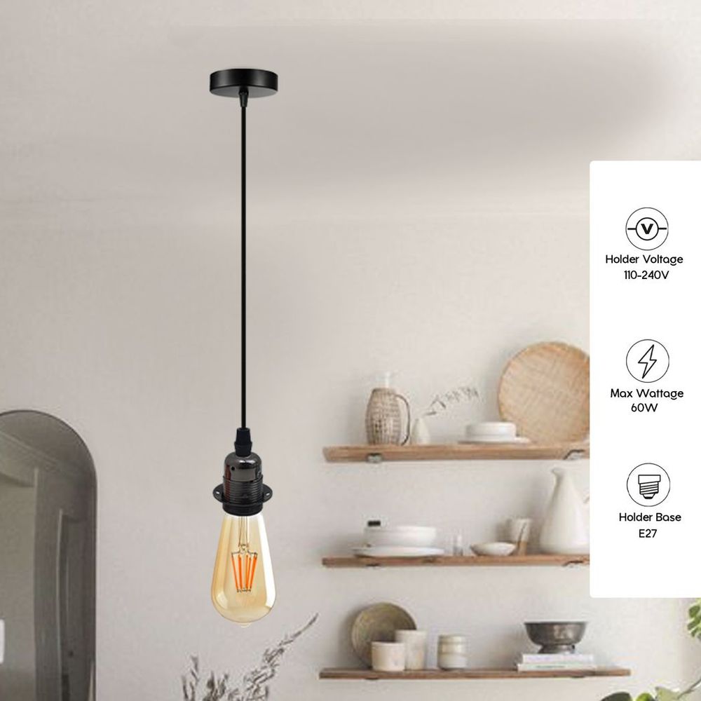 Vintage Industrial Black Pendant Light Fitting, lampshade Holder Fitting Set with 2m Cable.