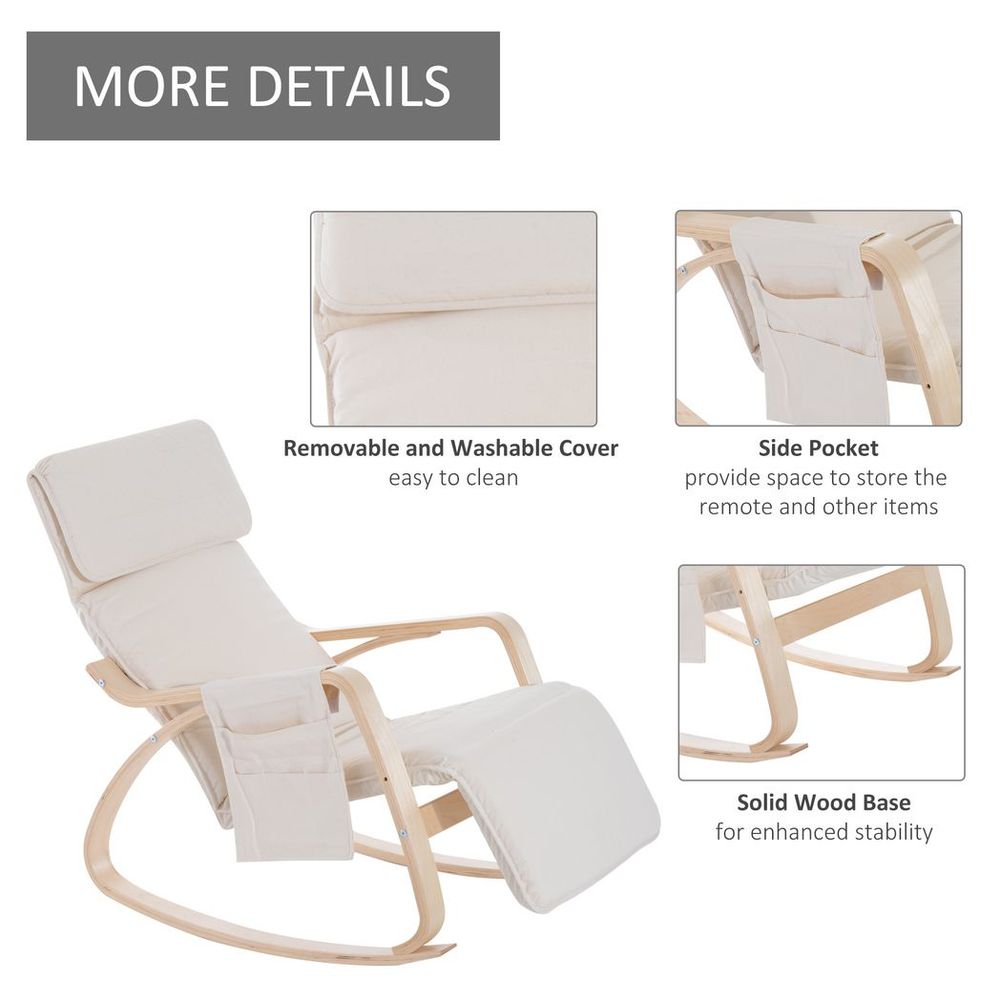 Premium Rocking Chair Recliner - Adjustable Footrest - Cream White