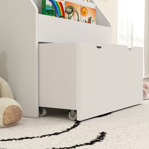 AIYAPLAY Kids Bookcase w/ 3 Tier Shelves, Drawer, for Bedroom, Nursery, White