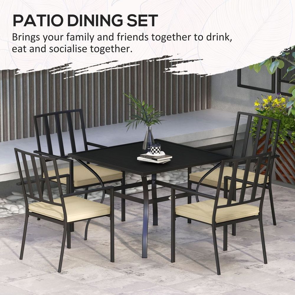 Outsunny Garden Dining Set: 4 Stackable Chairs, Metal Table. High-Quality, Stylish & Space-Saving Design!