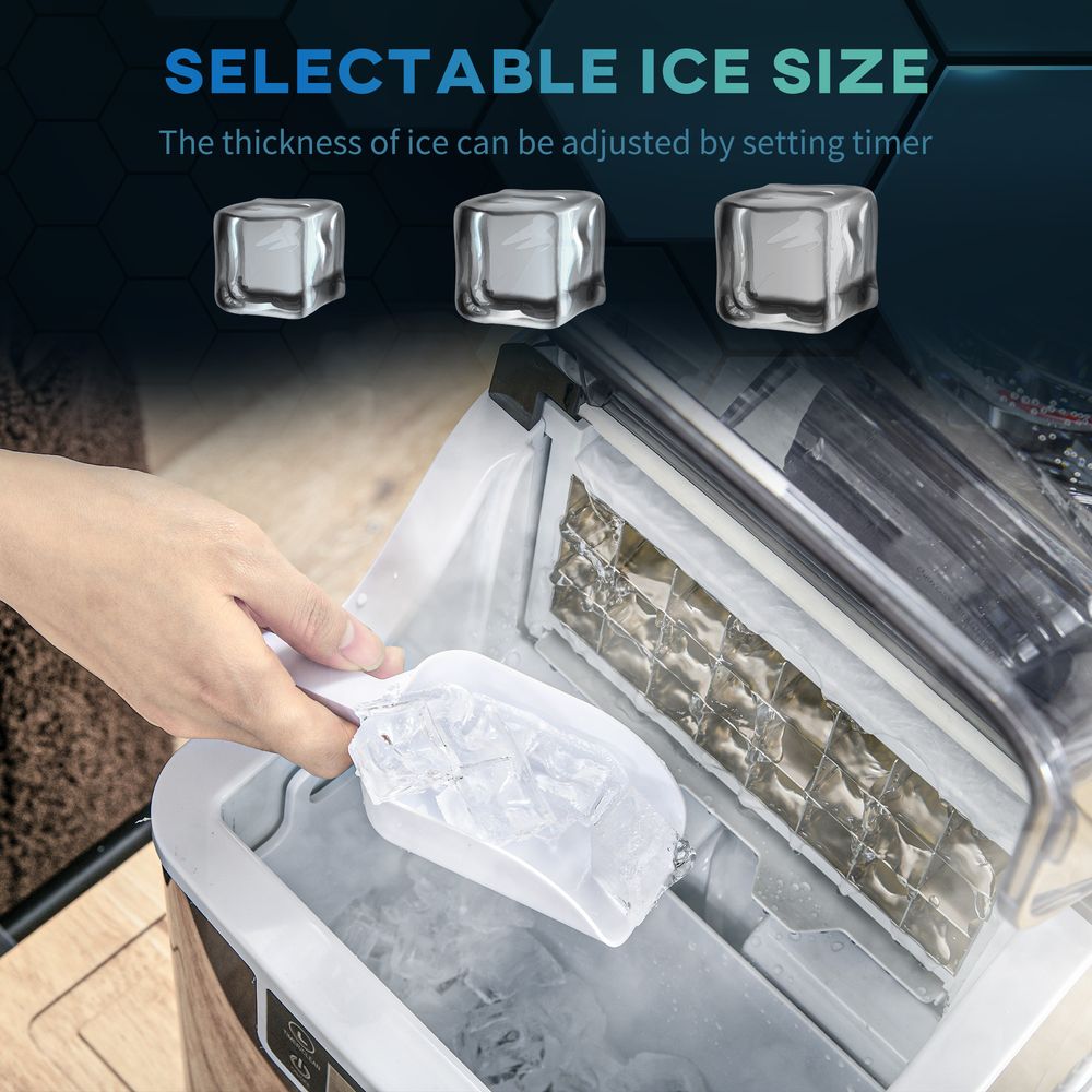 HOMCOM Ice Maker Machine - Compact, Fast, Adjustable Cube Size, Scoop - Black