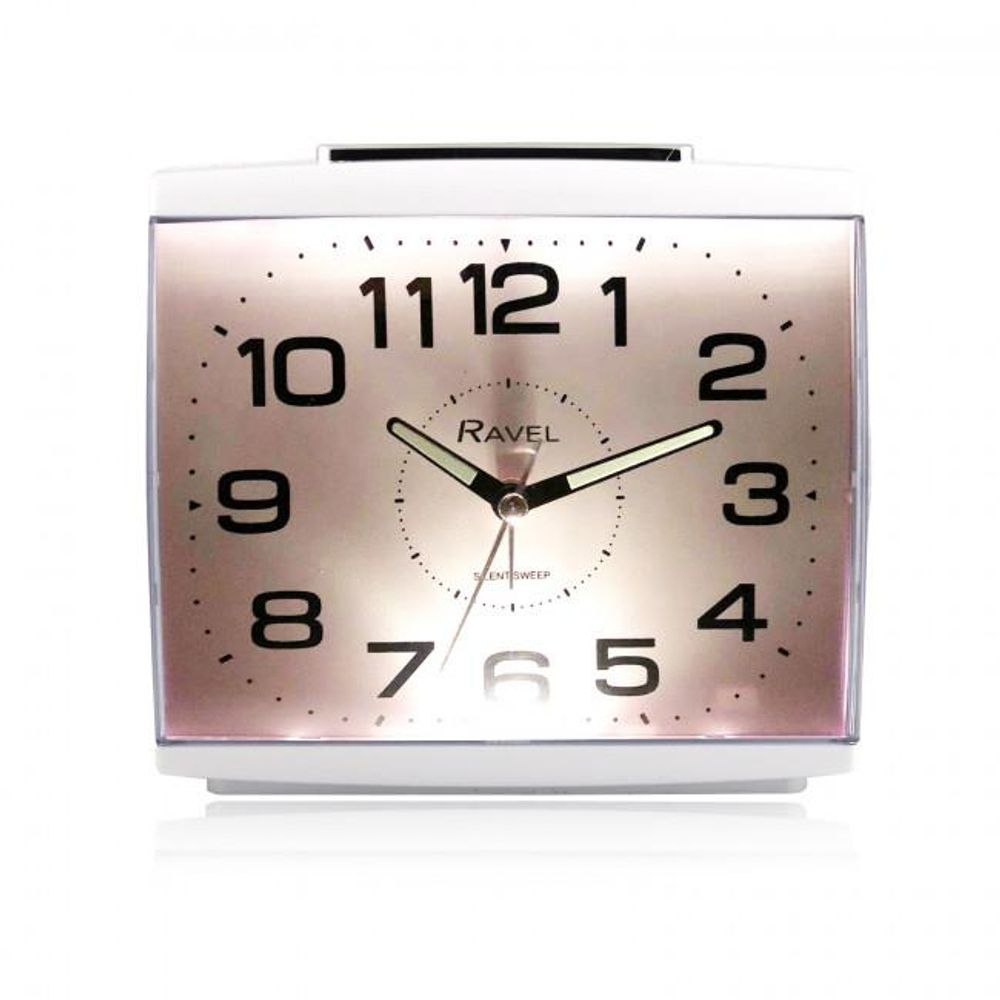 Ravel Large Square Retro Bedside Alarm - Clear Dial, Bold Numbers, Snooze, Silent Sweep, Luminous Hands