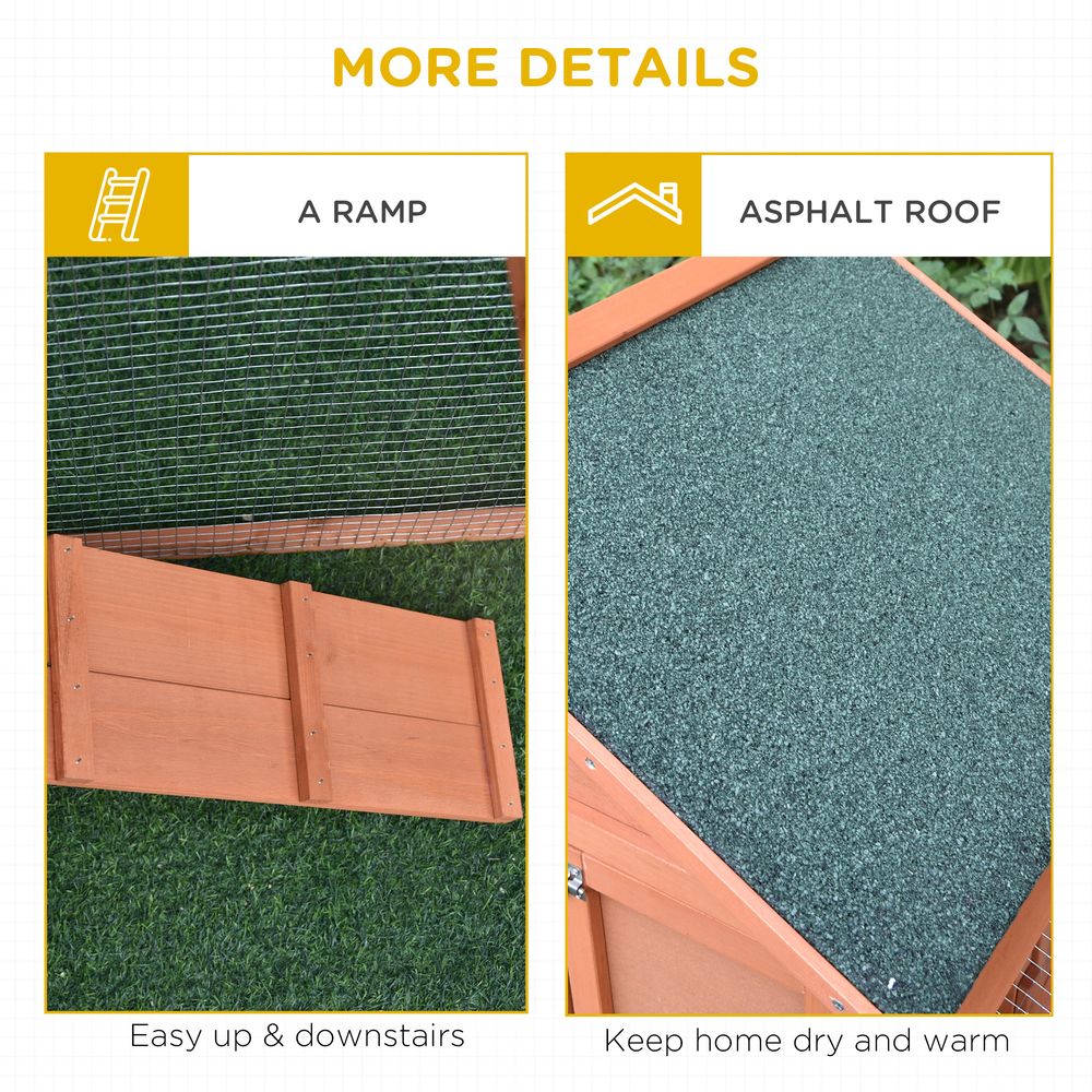 Pawhut 2-Tier Solid Wood Rabbit Bunny Guinea Pig Hutch Water Resistant Asphalt Roof Ramp Sliding Tray, 144 x 64.5 x 100 cm, 15 kg