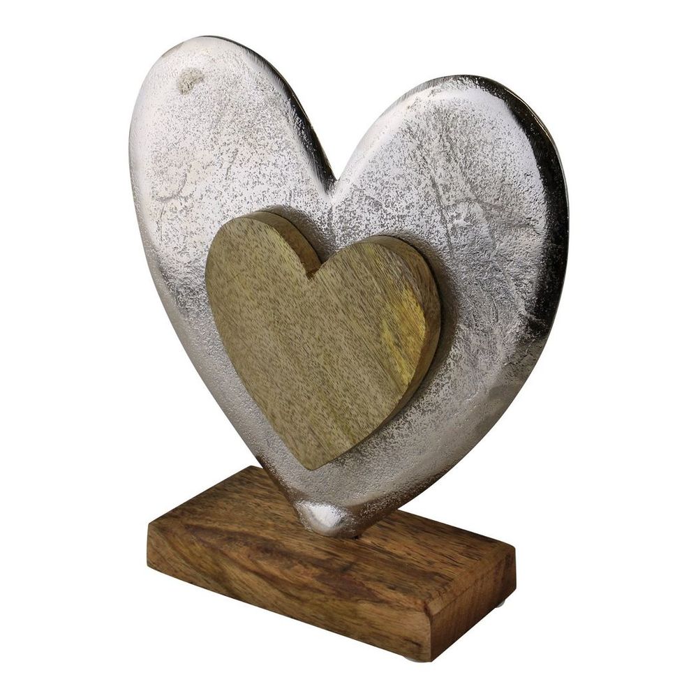 Premium Silver Metal & Wood Standing Heart Decor