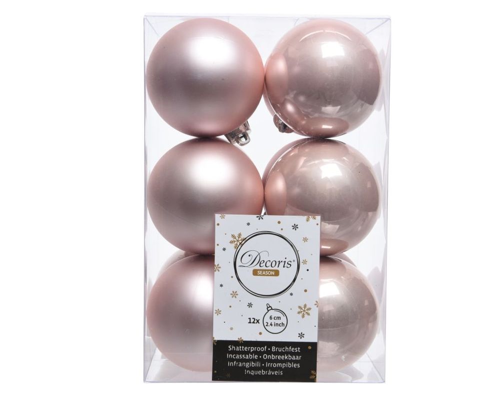 Shatterproof Blush Pink Bauble 6cm Pack of 12 - Christmas