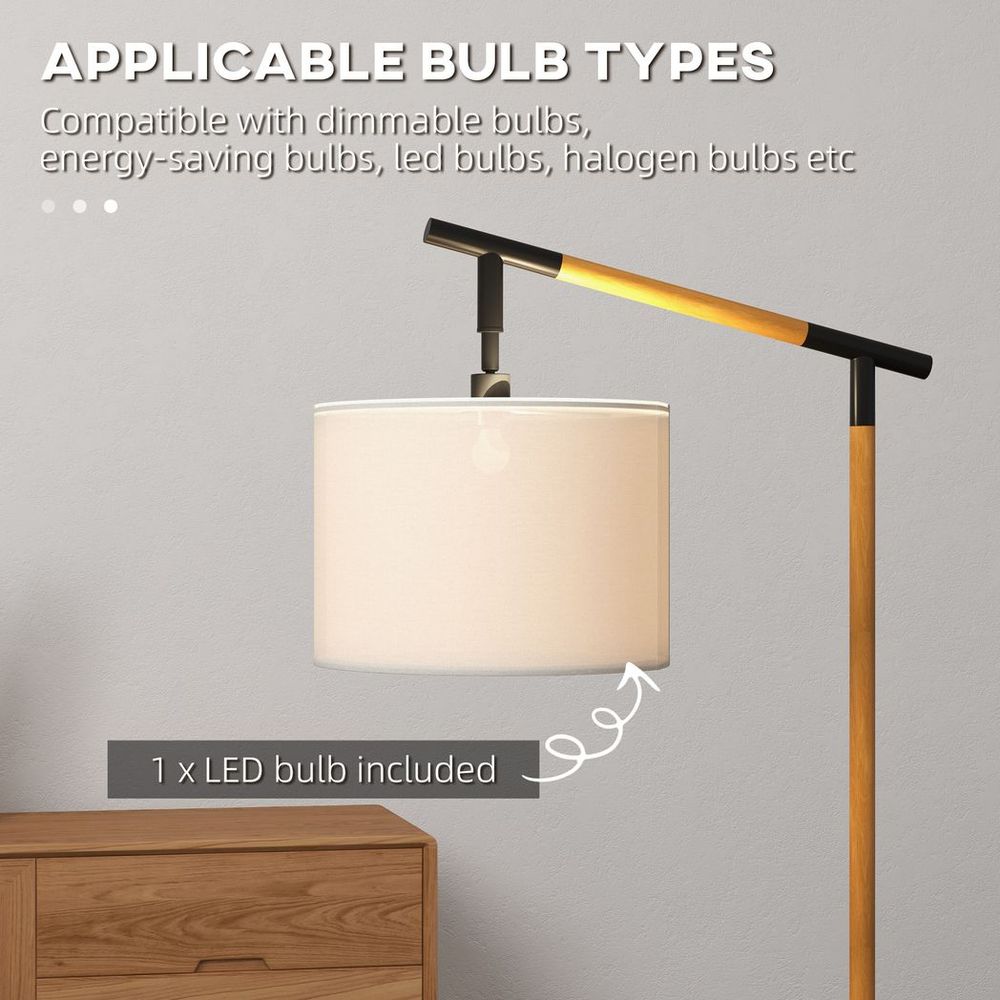 HOMCOM Floor Lamp: 350° Rotating Lampshade, LED Bulb, Brown - Professional Quality