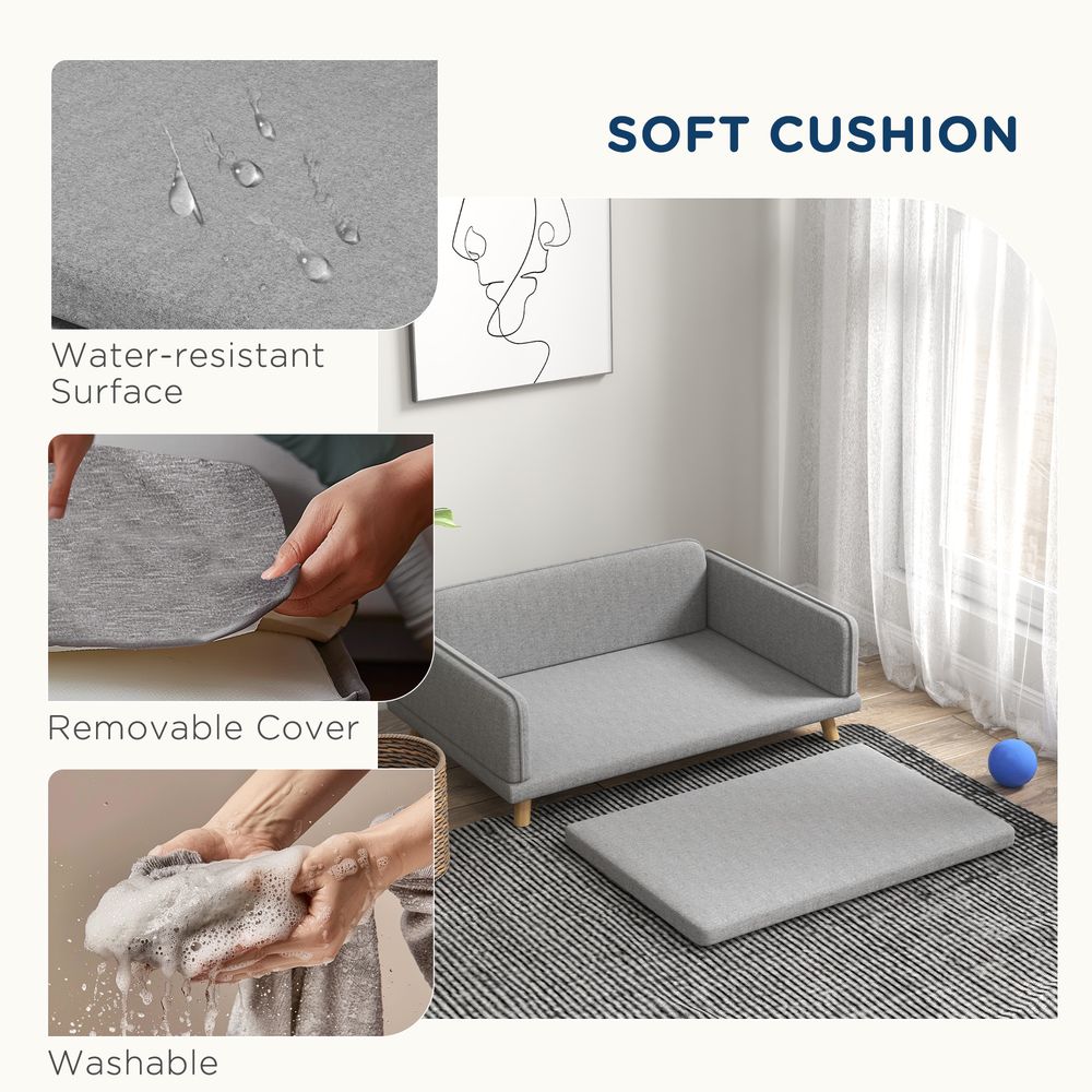 PawHut Dog Sofa Bed with Legs, Water-Resistant Fabric for Medium Dogs - Grey