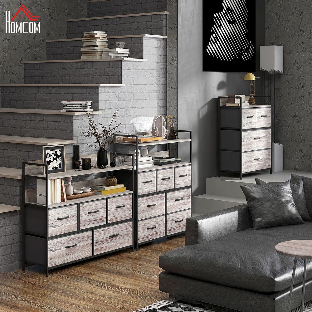 HOMCOM Bedroom Chest of Drawers 7 Drawer Dresser w/ Shelves, Rustic Brown