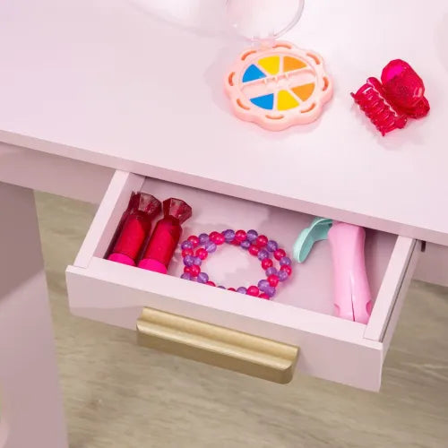 HOMCOM Kids Dressing Table and Stool Kids Vanity Set Makeup Desk w/Mirror, Drawer, for Ages 3-6 Years - Pink