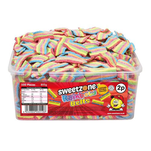 2p Rainbow Belts 805g Tub Sweets