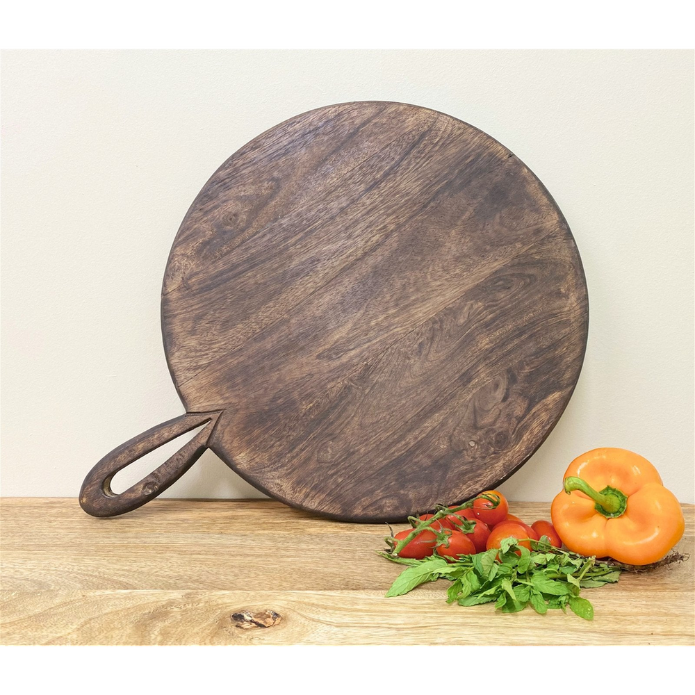 Premium 49cm Circular Wooden Chopping Board | Carved Handle | High Quality