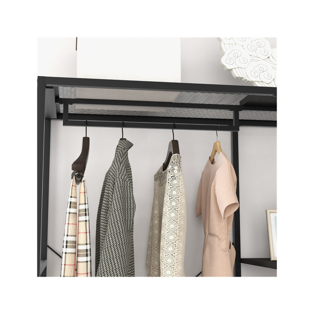 HOMCOM Coat Rack Stand - Hanging Rail & Storage Shelves - Black - Buy Now!