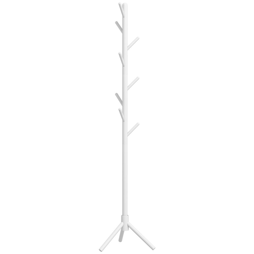 HOMCOM Coat Rack Bamboo Coat Stand with 8 Hooks for Handbags, White