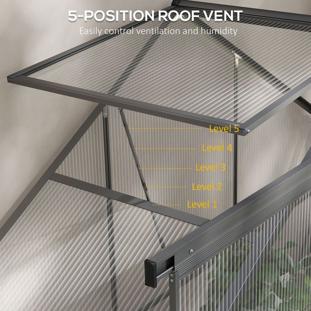 Outsunny 6x2.5ft Polycarbonate Greenhouse Aluminium Dark Grey - Durable, Spacious & Efficient