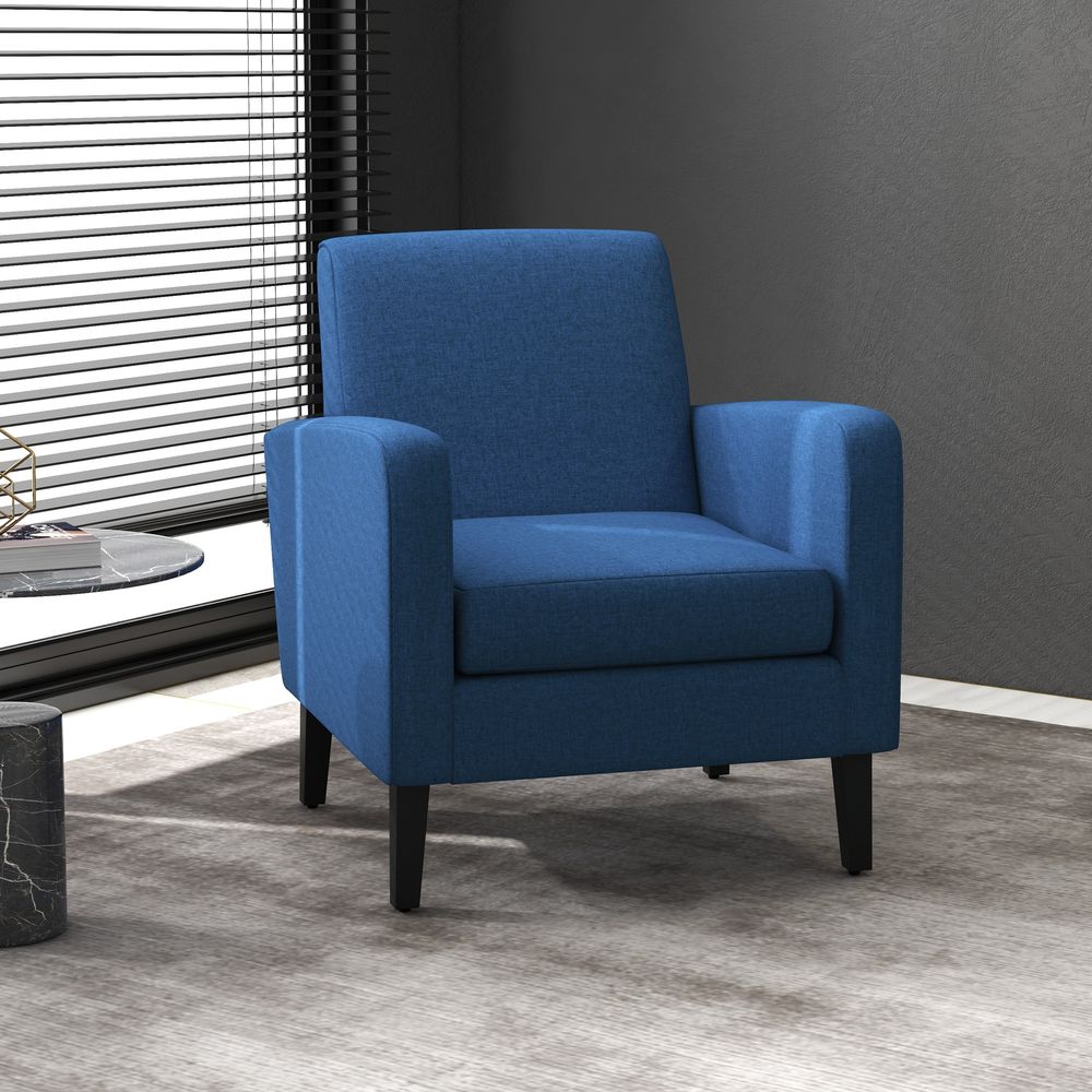 HOMCOM Modern Armchair Accent Chair with Rubber Wood Legs for Bedroom Blue