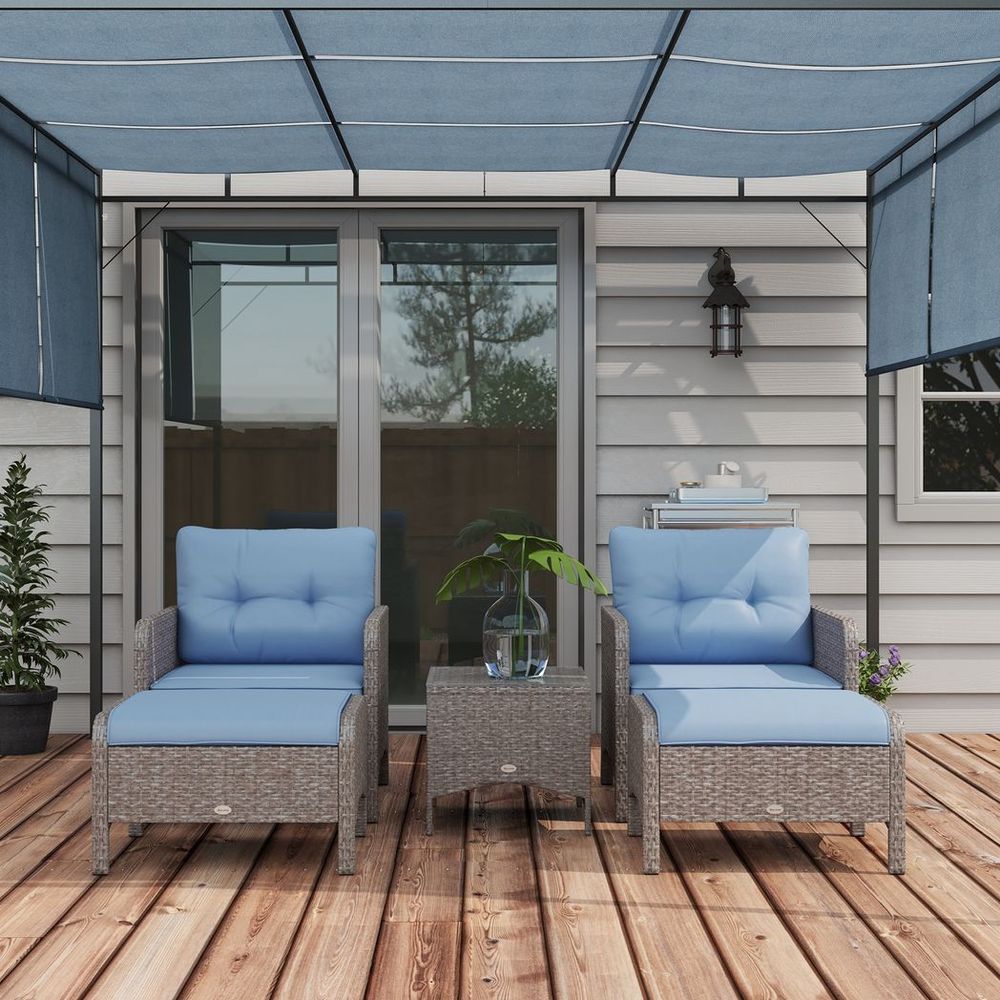 Outsunny 5-Piece Outdoor Wicker Patio Furniture Set | Blue | High-Quality & Stylish Conversation Set