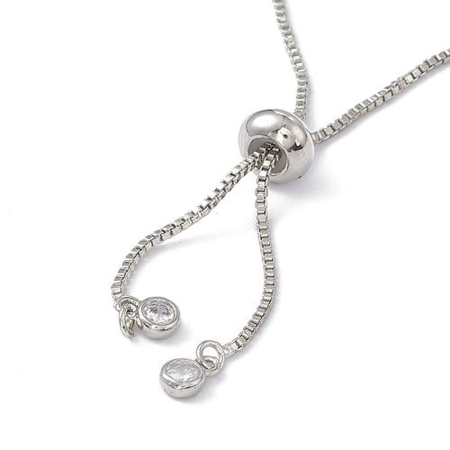 Cubic Zirconia Heart Charm on Fine Silver Diamante Slider Bracelet