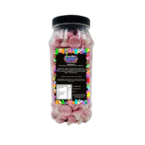 Pink & White Foam Mushrooms Retro Sweets Gift Jar - 490g