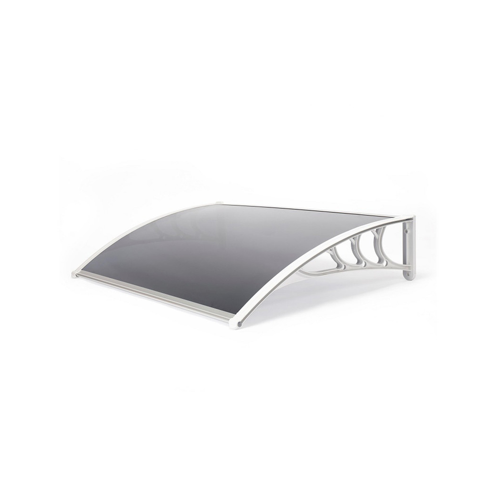 Greenhurst Tinted 1.2m Easy Fit Door Canopy, 120 x 80cm White Brackets Grey 3mm Polycarbonate Cover