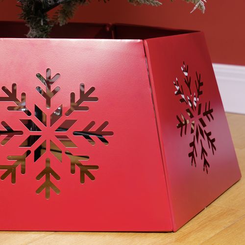 HOMCOM Hexagon Christmas Tree Base Cover with Hollow Snowflake Patterns Red