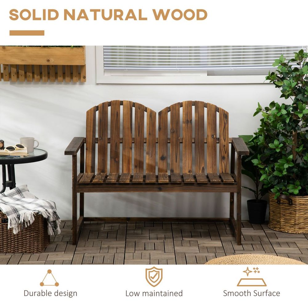 Premium Outdoor Wooden Bench - Patio Loveseat Chair, Slatted Backrest - Quality & Durability - 240kg Max Load