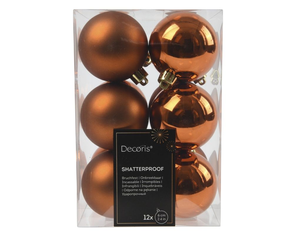 Shatterproof Warm Cider Orange Bauble 6cm Pack of 12 - Christmas