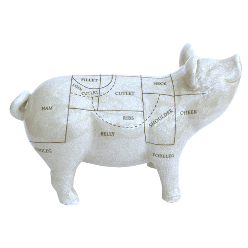 Ceramic Pig Ornament 32cm Butcher's Cuts Design Sculpture Home Decor Gift