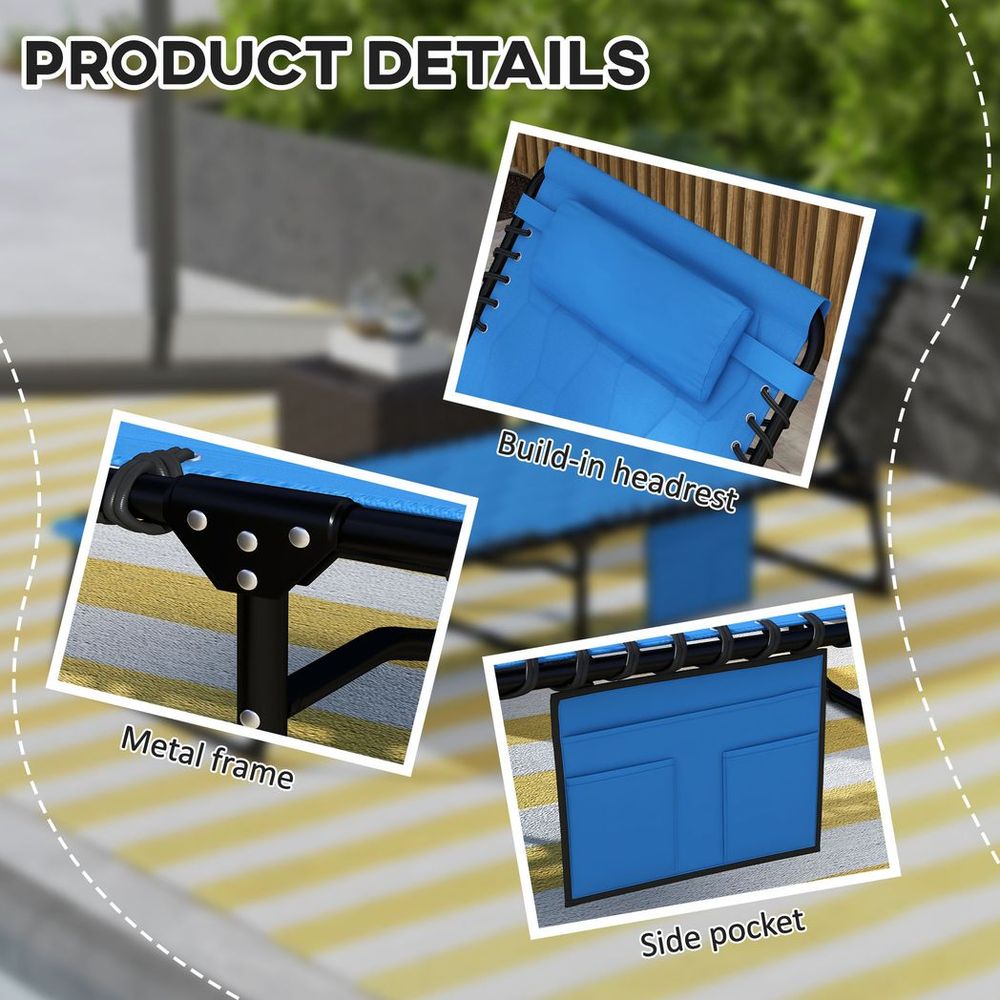 Premium Outsunny Foldable Sun Lounger w/ Reclining Back & Padded Seat - Blue | Top Quality