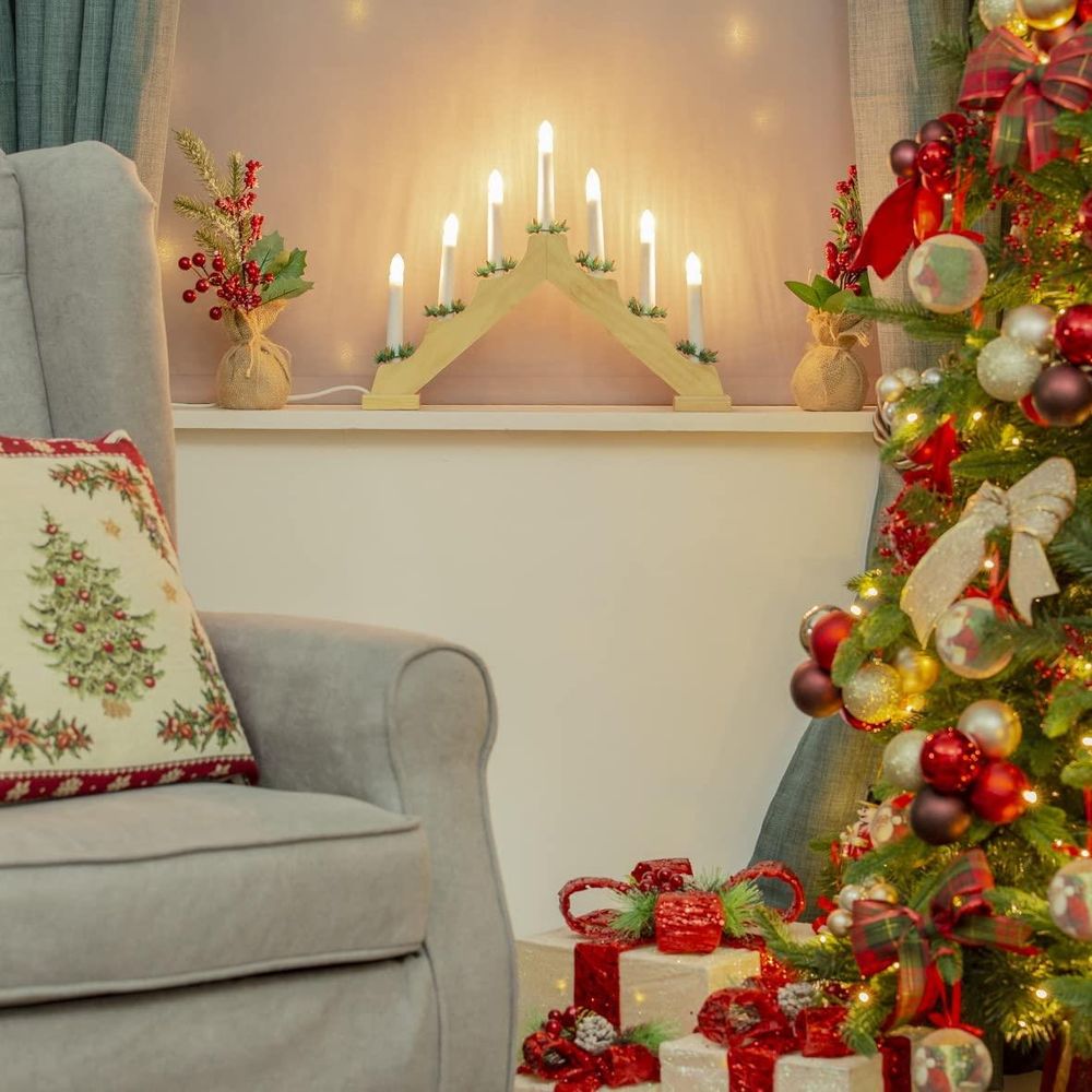 Exquisite Wooden Christmas Candle Bridge - Perfect Size for Fireplace or Window - Pine Wood Finish - Best Quality - 70730