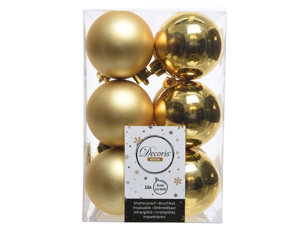 Shatterproof Light Gold Bauble 6cm Pack of 12 - Christmas