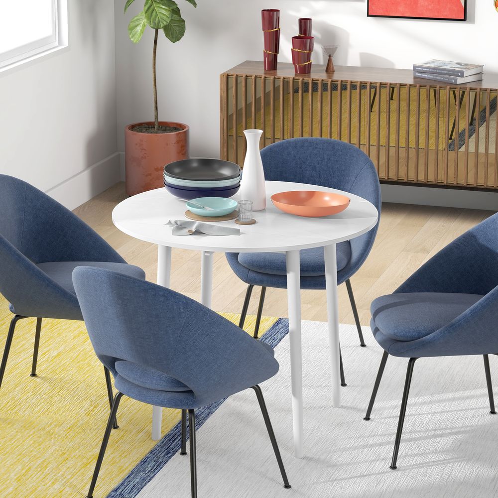 HOMCOM Foldable Dining Table, Round Drop Leaf Table with Wood Legs