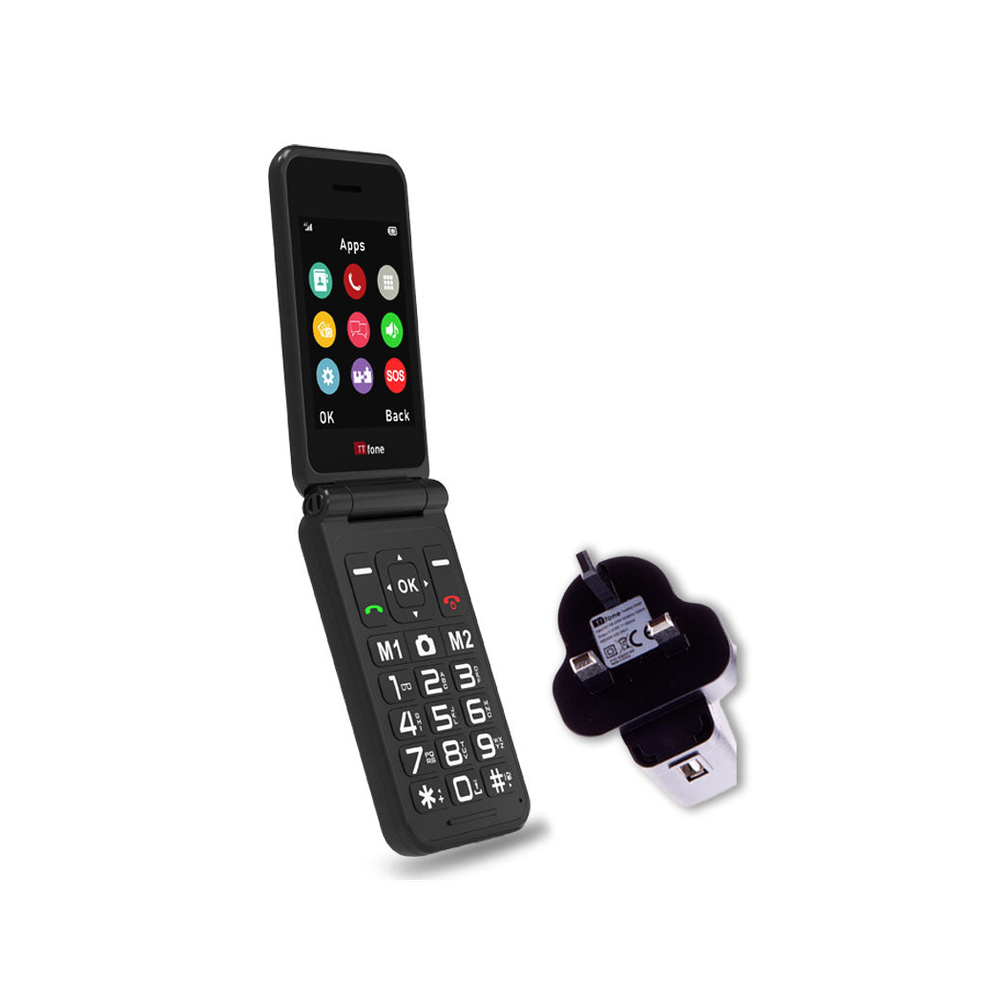TTfone Black TT760 Flip 4G Mobile - USB C Cable & EE Pay As You Go