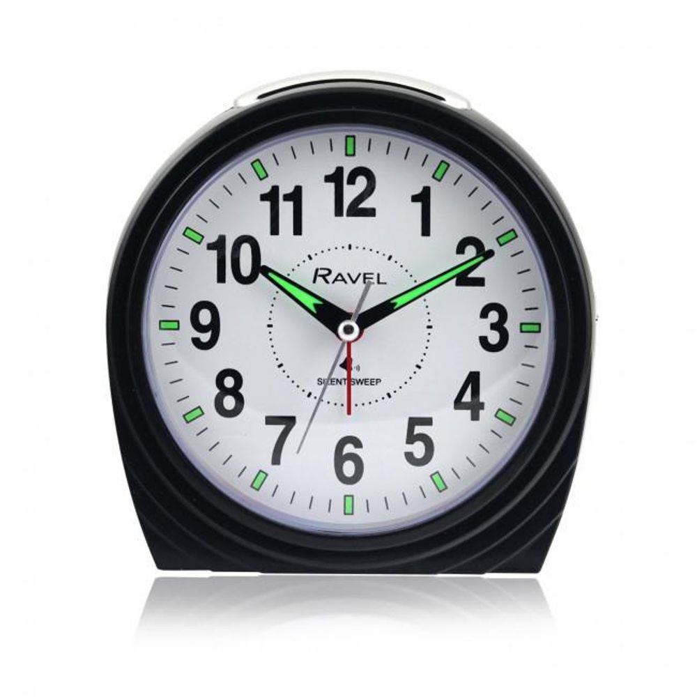 Ravel Large Art Deco Bedside/Mantel Alarm Clock - Gloss Black RC035.3"
"Professional-grade alarm clock with bold design, easy-read dial, silent sweep, snooze, and light functions.