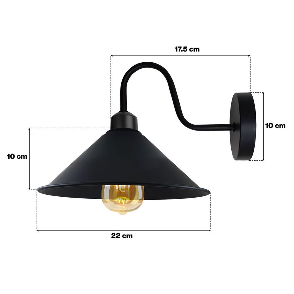 Rose Gold Wall Light Fixture,Black Wall Sconce E27 Base Socket Screw Type Wall Mounted Swan Neck Cone Shape Shade