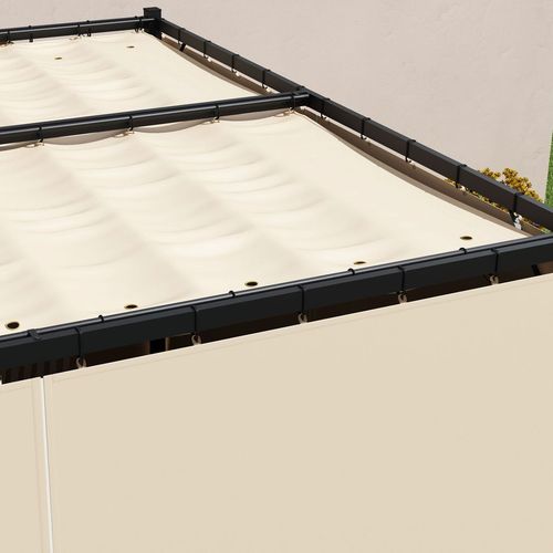 Outsunny 3 x 3(m) Pergola with Retractable Roof and Curtains, Beige