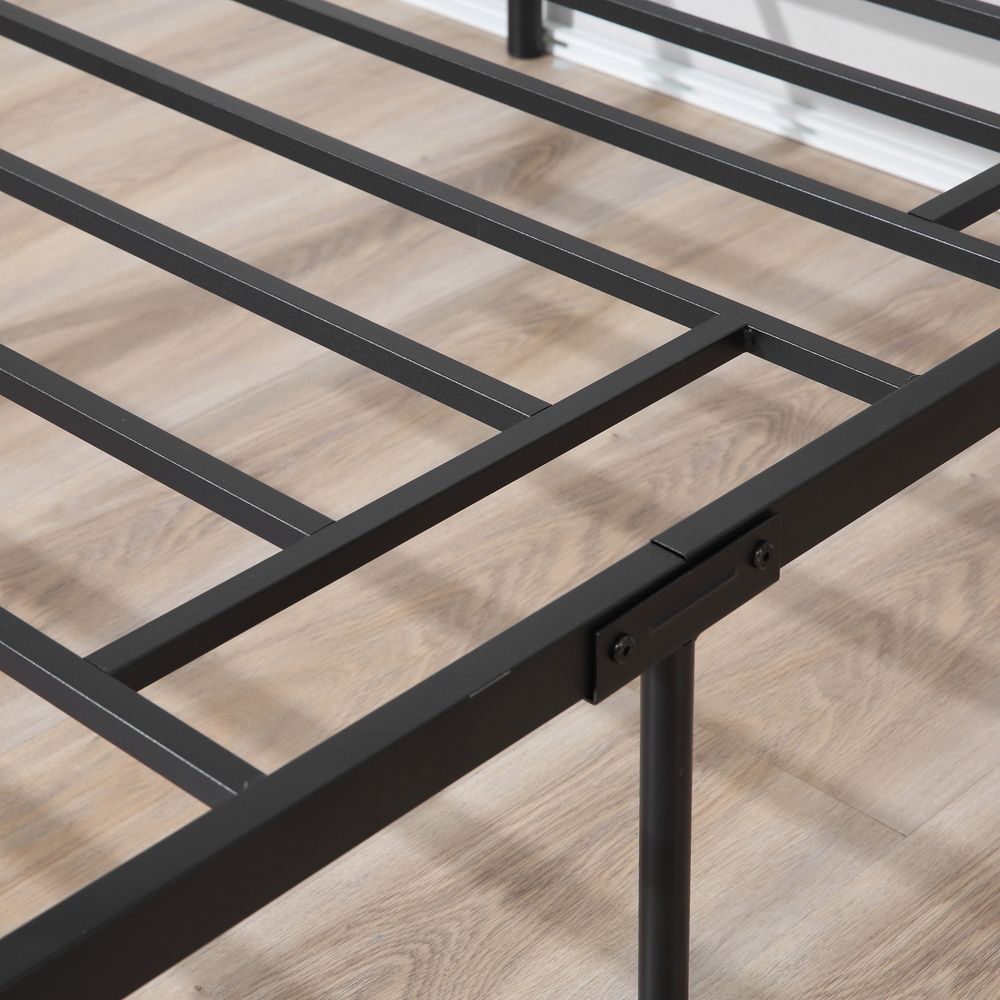 HOMCOM Single Metal Bed Frame Solid Bedstead Base with Headboard and Footboard, Metal Slat Support and Underbed Storage Space, Bedroom Furniture, Black