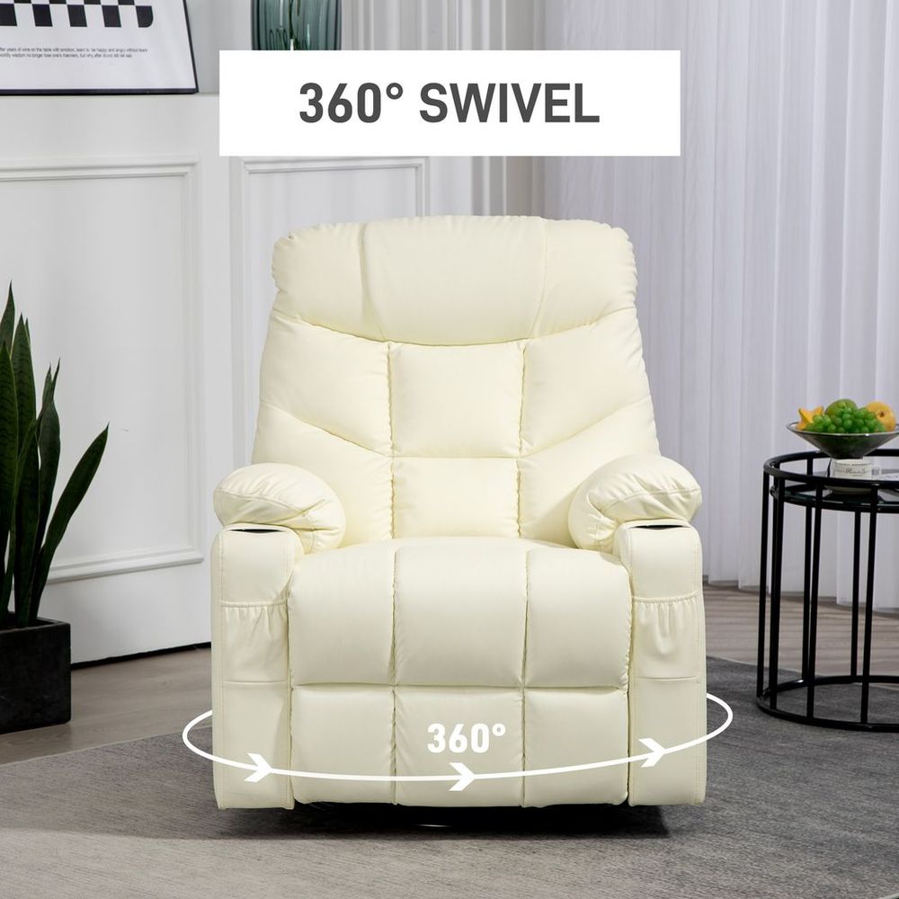 HOMCOM Manual Recliner Chair with Footrest, Cup Holder, Swivel Base, Cream