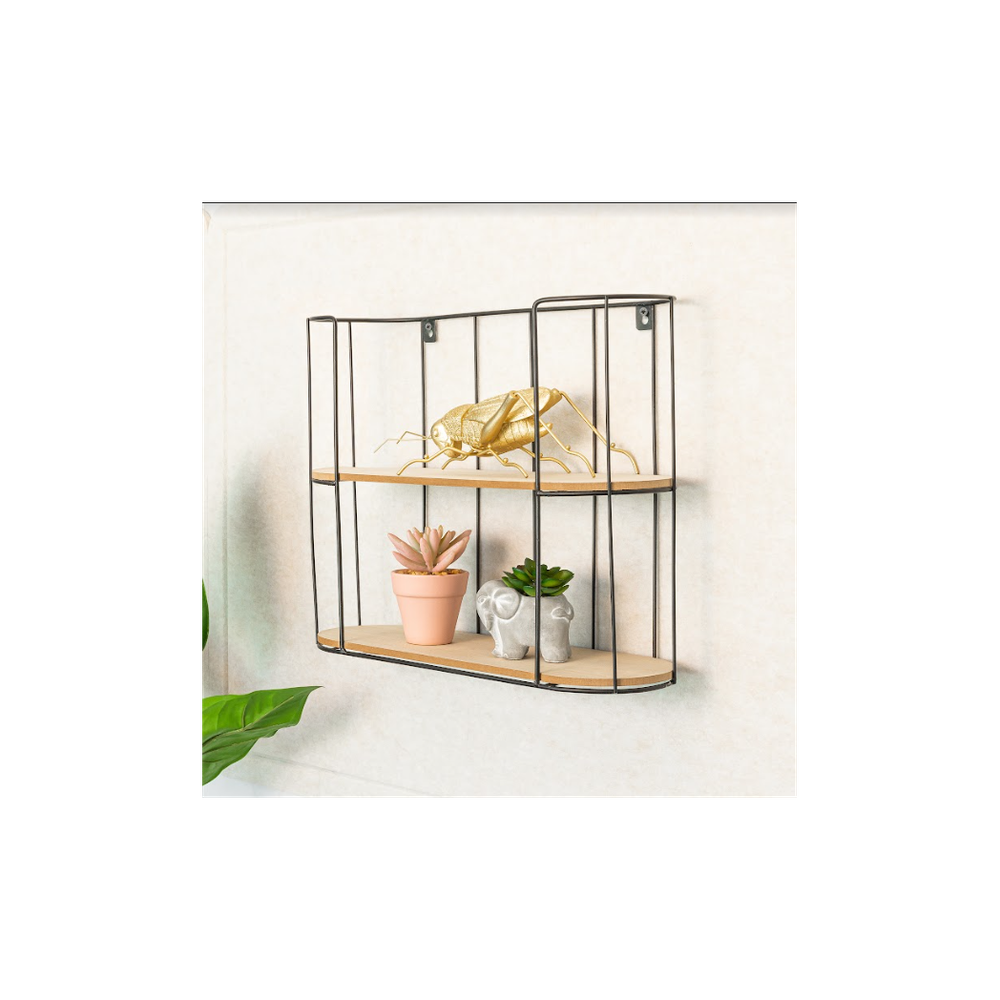 Premium Quality 2 Tier Bar Wall Shelf - Heavy-Duty Iron - Stylish Black + Oak Finish