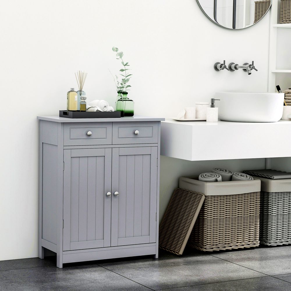 kleankin Bathroom Floor Storage Cabinet w/ 2 Drawers Door Cupboard Grey