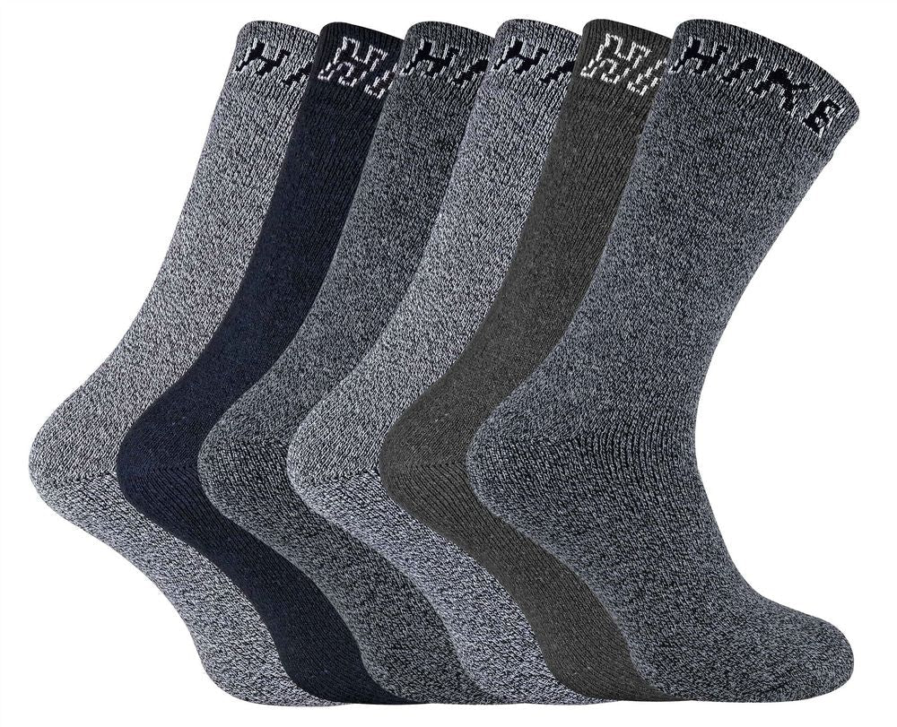 Premium Mens Hike Socks - 6 Pairs - Sizes 6-11 UK - Cotton Rich