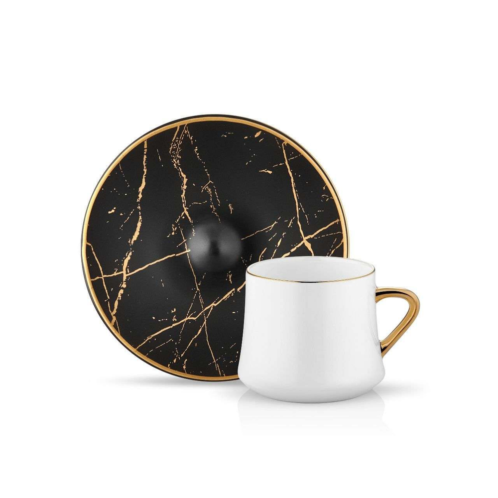 Sufi Tea Cup and Saucer - Black Marble - 230 cc