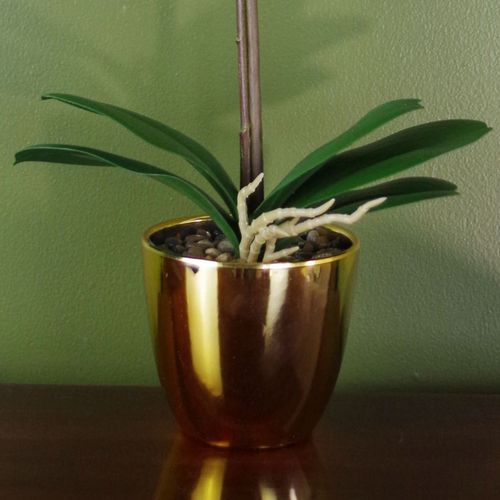 46cm Artificial Orchid Dark Pink and Gold