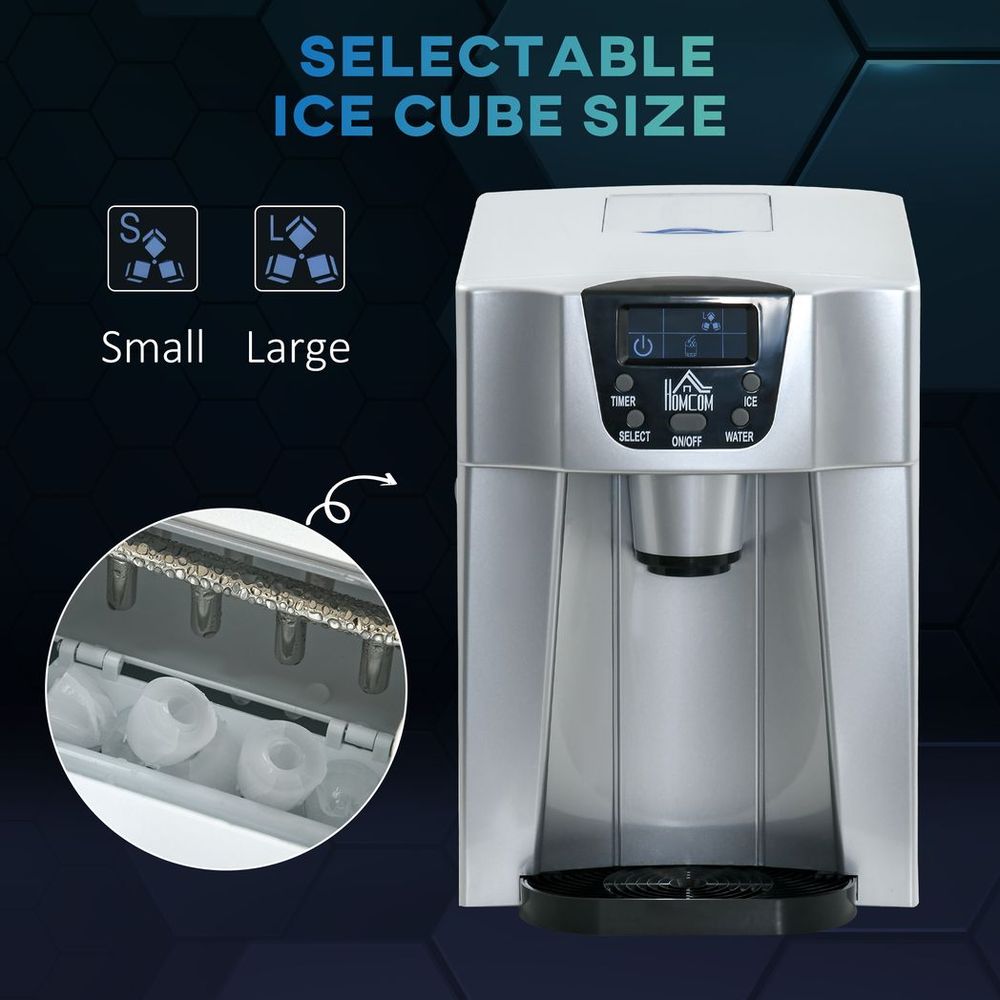 HOMCOM Ice Maker Machine and Water Dispenser No Plumbing Required Silver