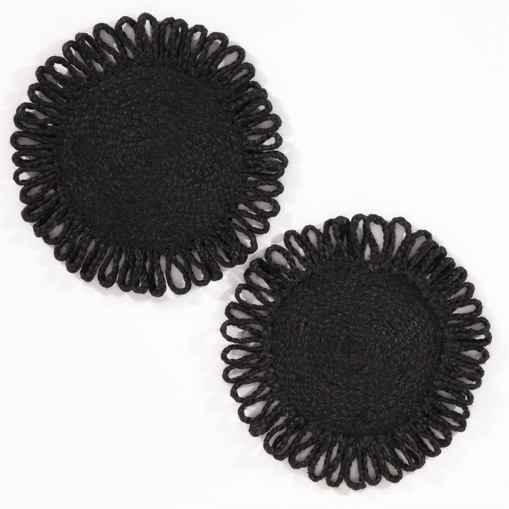 Premium Quality Thames Jute Star Placemats - Set of 2 - Black - 36x36cm