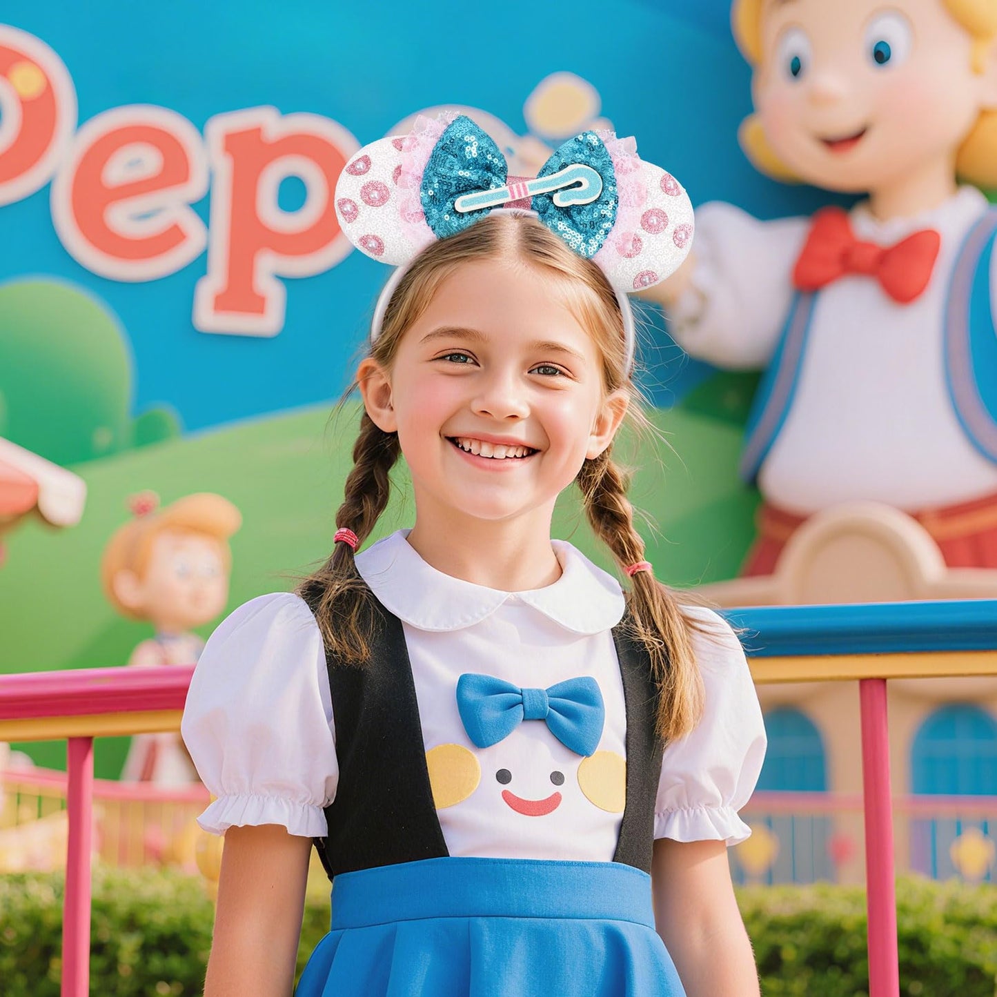 UNSPAZ Mouse Ears Headband – Pink & Sky Blue Sparkly Shepherdess Bow for Women & Girls