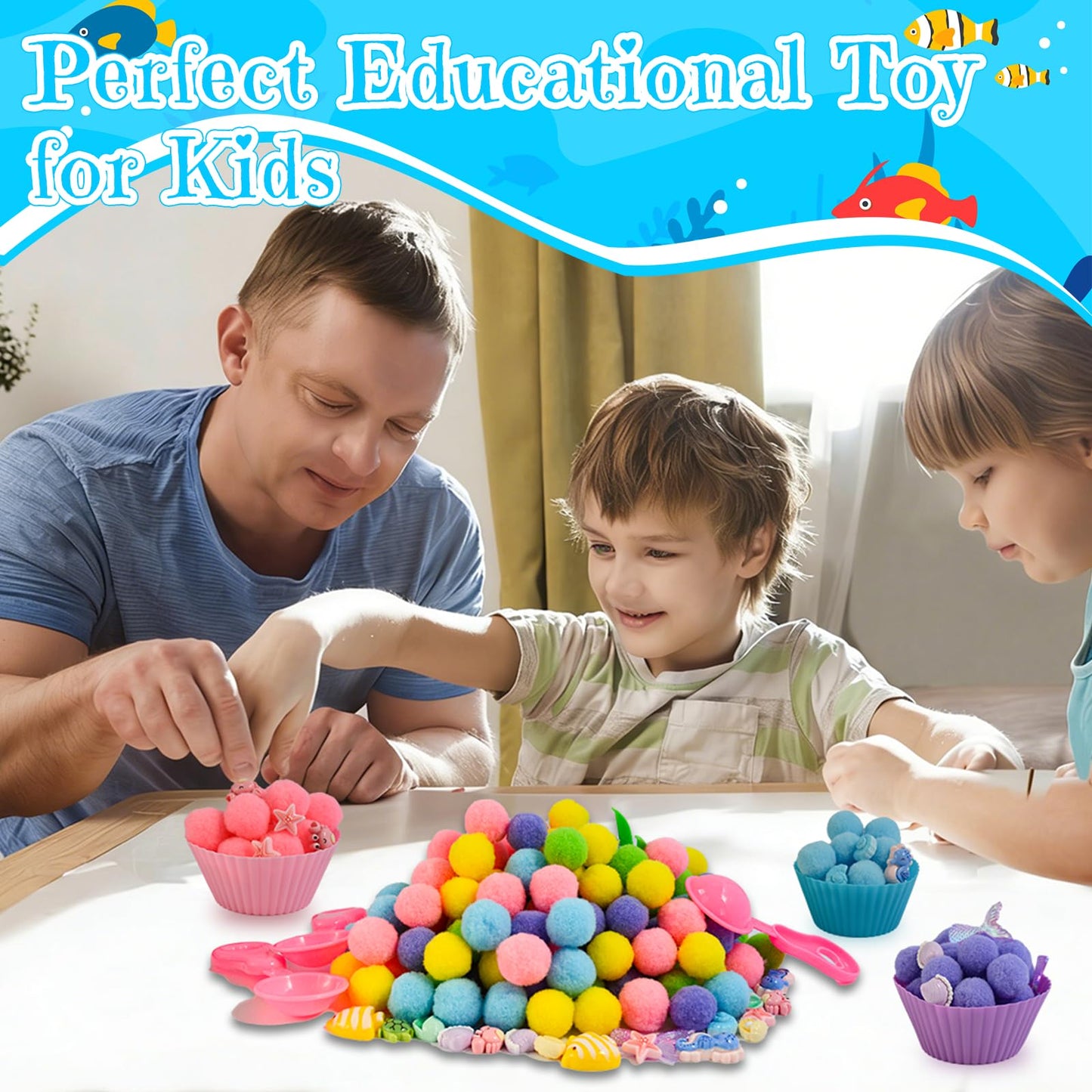 Unvola 185pcs Summer Ocean Sensory Bin – Fine Motor Toys for Preschool Sorting & Counting