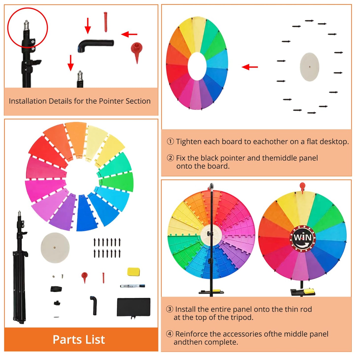 Uojim Prize Wheel Spinner with Stand – DIY Customization & Erasable Slots