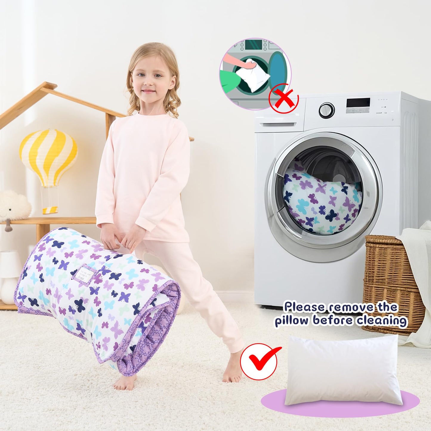 UOMNY Toddler Nap Mat - 53x20 in Cozy Sleeping Bag with Removable Pillow for Daycare & Preschool